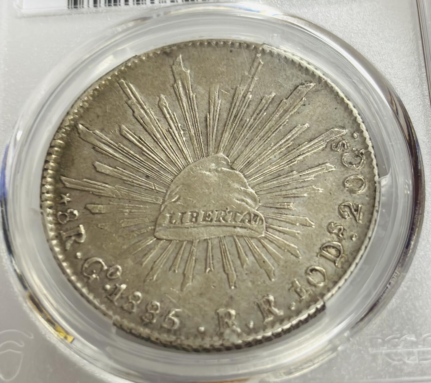 文馨钱币收藏第 300 场，银币，散币，小量德占比利时时期货币，长期接代拍业务 PCGS AU D 1885 年墨西哥 8R 大银币 少见 RR 版