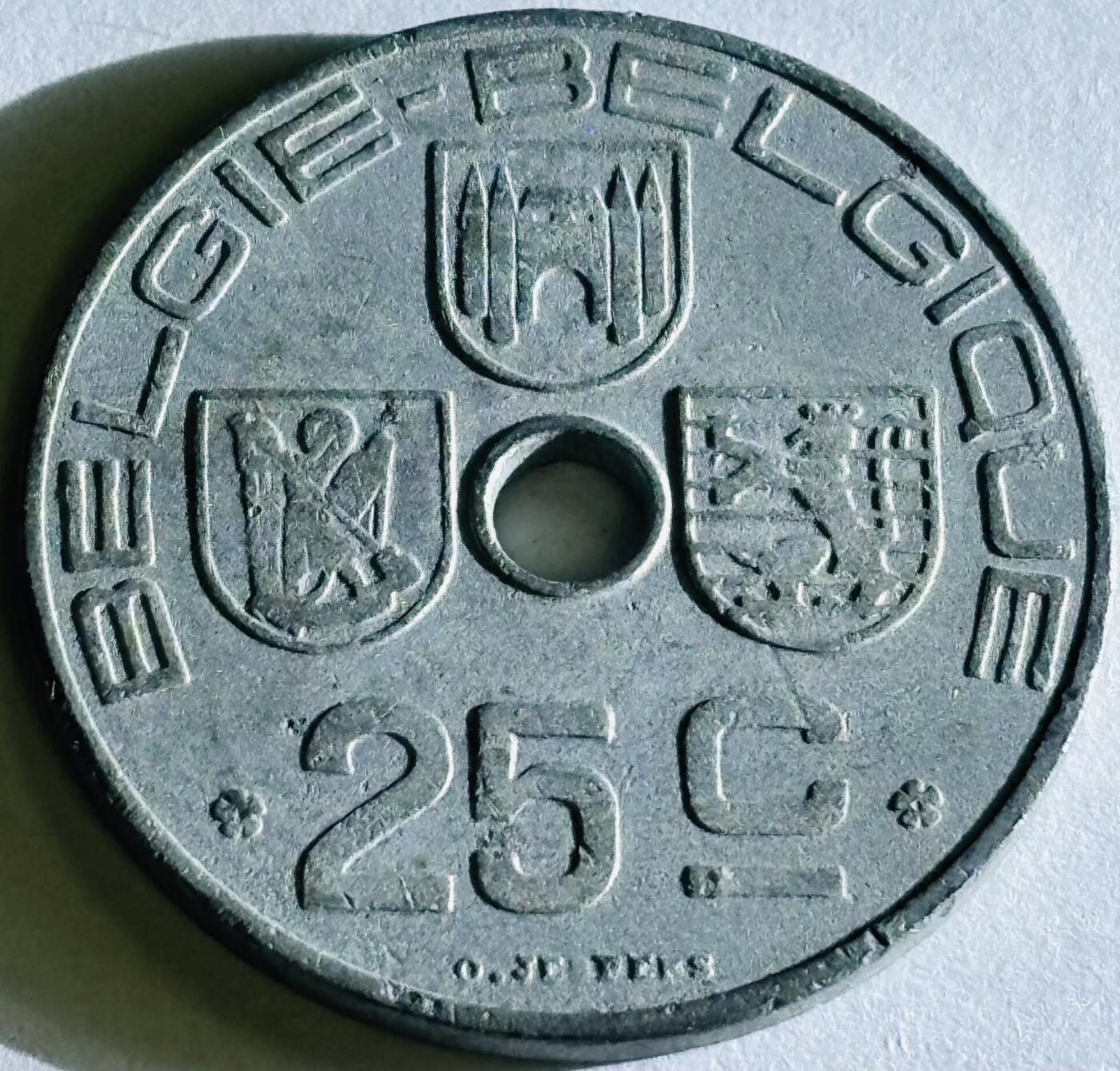 文馨钱币收藏第 300 场，银币，散币，小量德占比利时时期货币，长期接代拍业务 少见好品 1945 年二战时期德占领比利时利奥波德三世时期 25 分锌币，第六版本