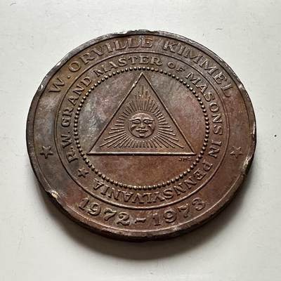 🌹外币初藏🌹🐯2026年第41场   每周二四六晚8️⃣点 世界钱币 美国 1973年 宾州费城共济会圣殿百年纪念铜章  38.2毫米26.6克