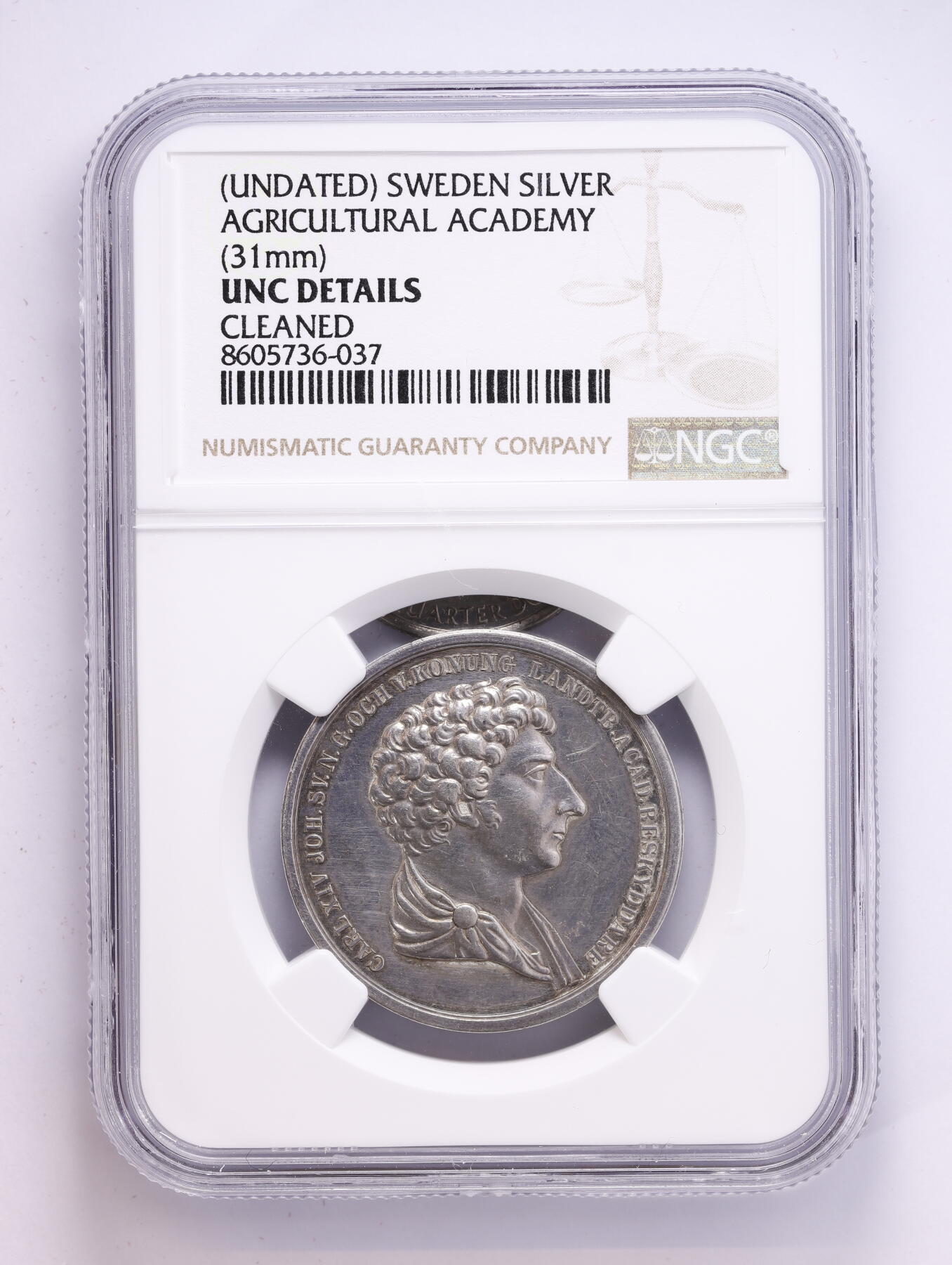 观钱 近现代机制币拍卖No.008（全场顺丰包邮，不区分偏远地区）  瑞典农业学会（Undated）银质纪念章 NGC UNC Details