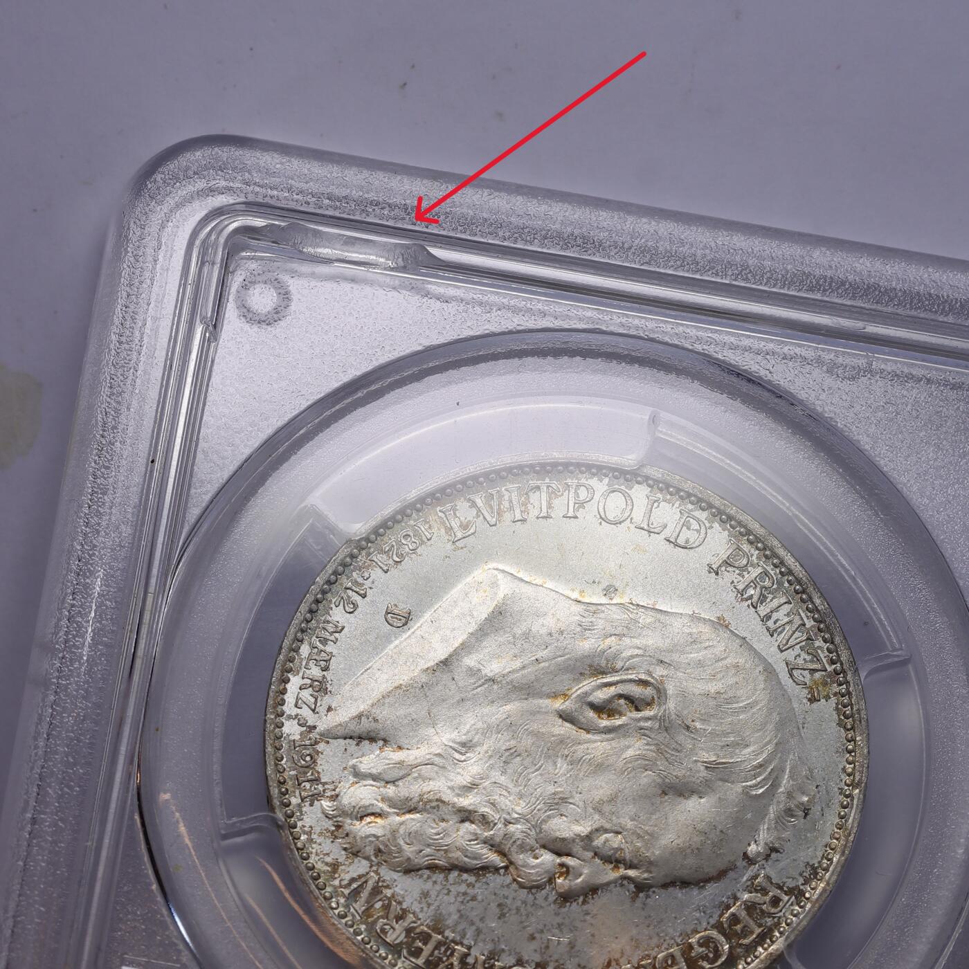 观钱 近现代机制币拍卖No.008（全场顺丰包邮，不区分偏远地区）  1911-D 德国巴伐利亚王国 利奥波德摄政王诞辰 90 周年纪念 3 马克银币 PCGS MS66 未流通状态底板完美、淡蓝包浆，肖像细节锐利，盒子保护圈有磕，介意勿拍