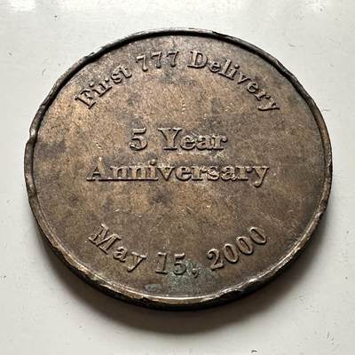 🌹外币初藏🌹🐯2026年第41场   每周二四六晚8️⃣点 世界钱币 波音 2000年 777首架交付五周年纪念铜章 39.2毫米26.5克