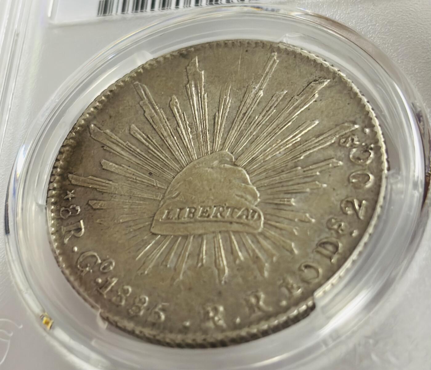 文馨钱币收藏第 300 场，银币，散币，小量德占比利时时期货币，长期接代拍业务 PCGS AU D 1885 年墨西哥 8R 大银币 少见 RR 版