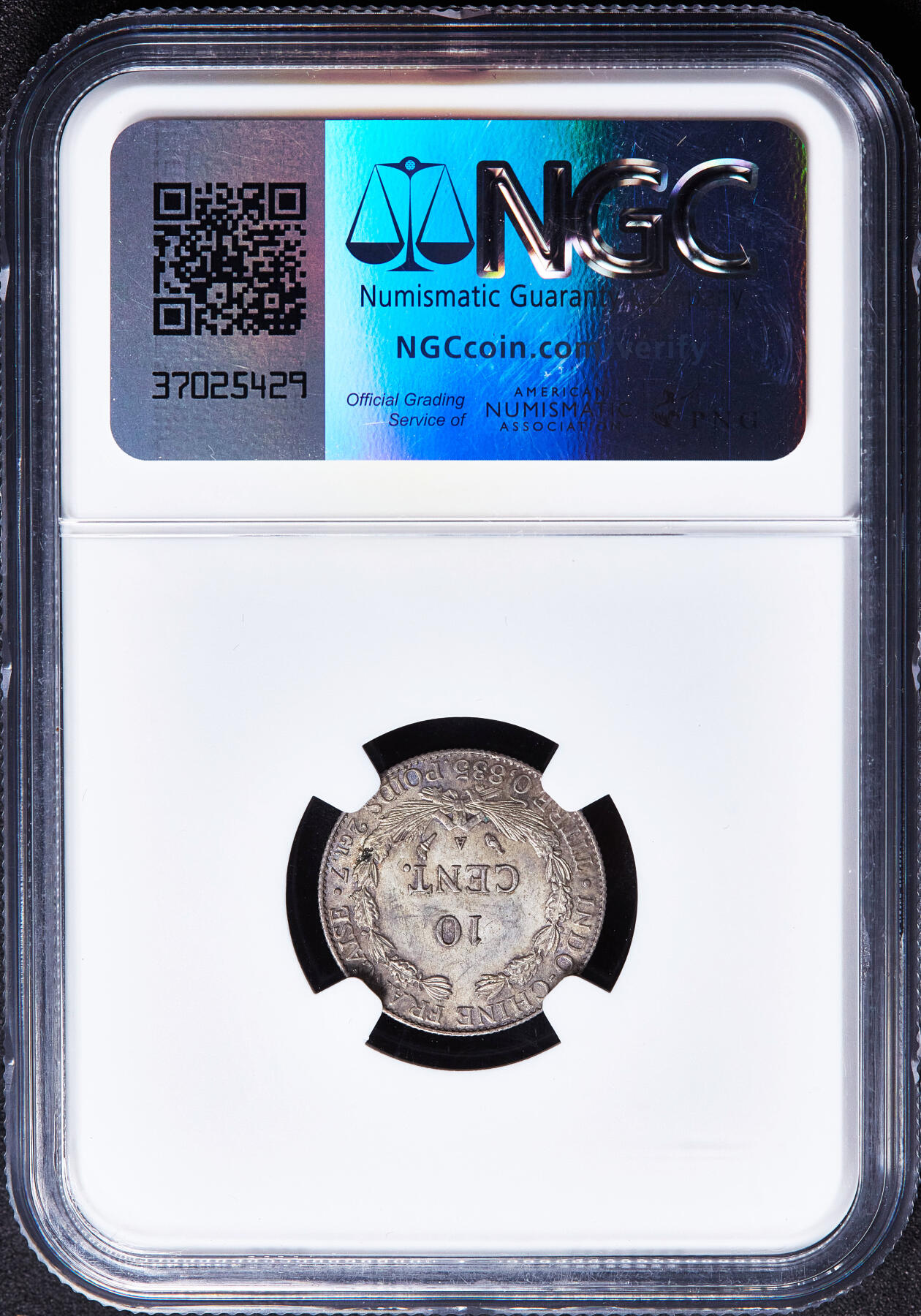 【俄甄集藏】满园春色-2026年(051)04-22星期三 晚 19:30 全场包邮 法属印度支那1899年坐洋10分银币，NGC MS62，黄油彩老包浆，底光犹存，早期高银版MS难得