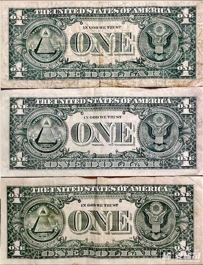 美国1969、85、95年1美元纸币3枚一组 美国1969、85、95年1美元纸币3枚一组