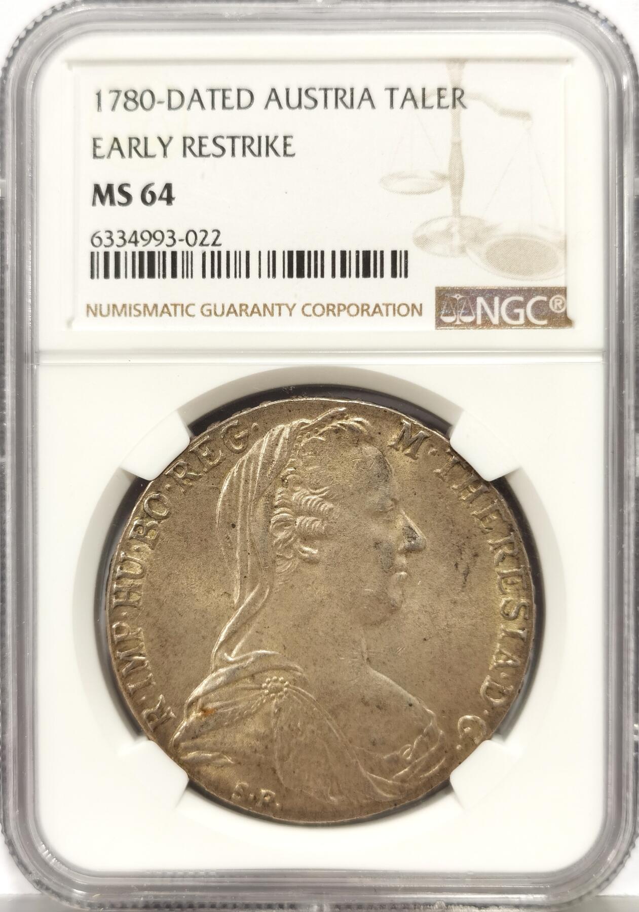 博洋堂世界钱币拍卖第168期（全场包邮） NGC MS64 早期后铸奥地利1780年泰勒（大奶妈）伦敦版