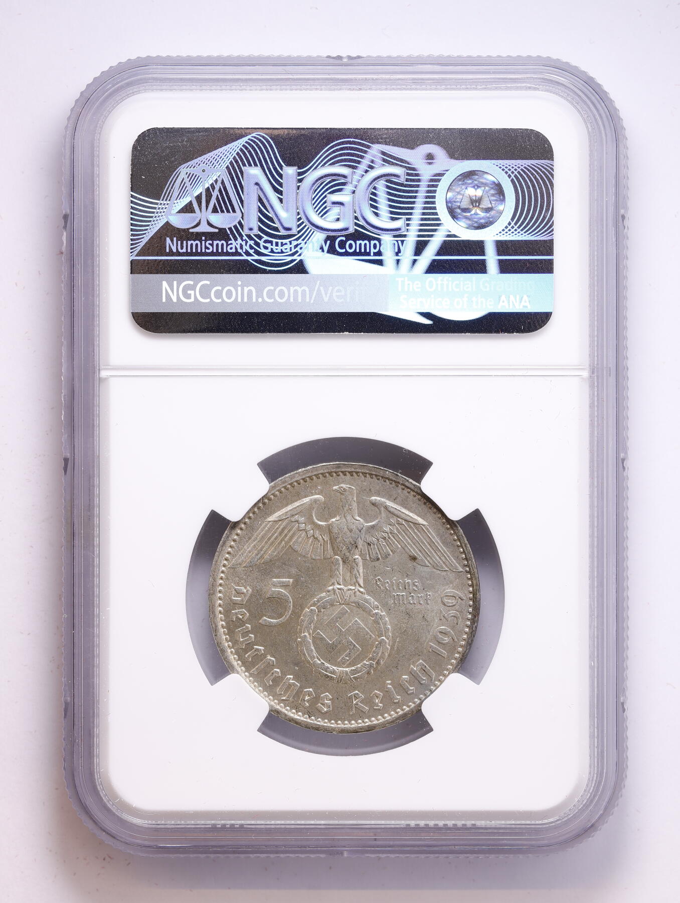 观钱 近现代机制币拍卖No.008（全场顺丰包邮，不区分偏远地区）  1939 年 A 版德国（第三帝国）保罗・冯・兴登堡 5 马克银币 NGC UNC Details