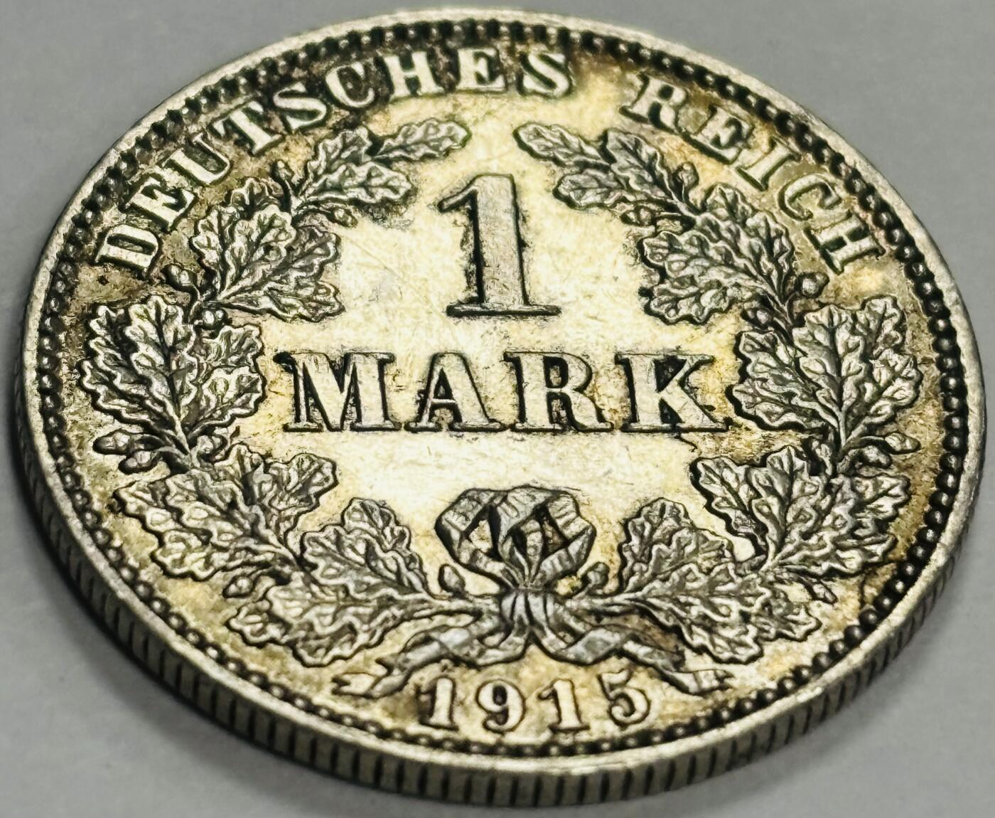 文馨钱币收藏第 300 场，银币，散币，小量德占比利时时期货币，长期接代拍业务 少见原光好品 1915 面德意志帝国长翅鹰 1 马克银币 J 厂（汉堡铸造厂）细节完美 5.55 克 900 银