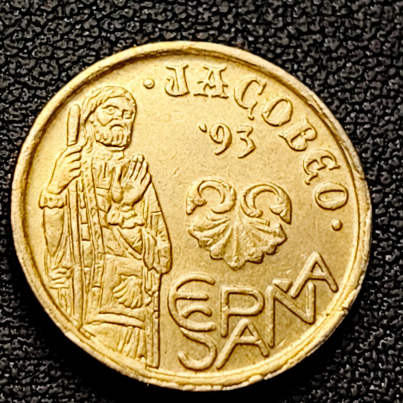 泉币菌-第226场-拍品多 请提前出价 圣詹姆斯雕像 西班牙1993年5比塞塔铜铝镍纪念币17.5mm3.0g雅各布