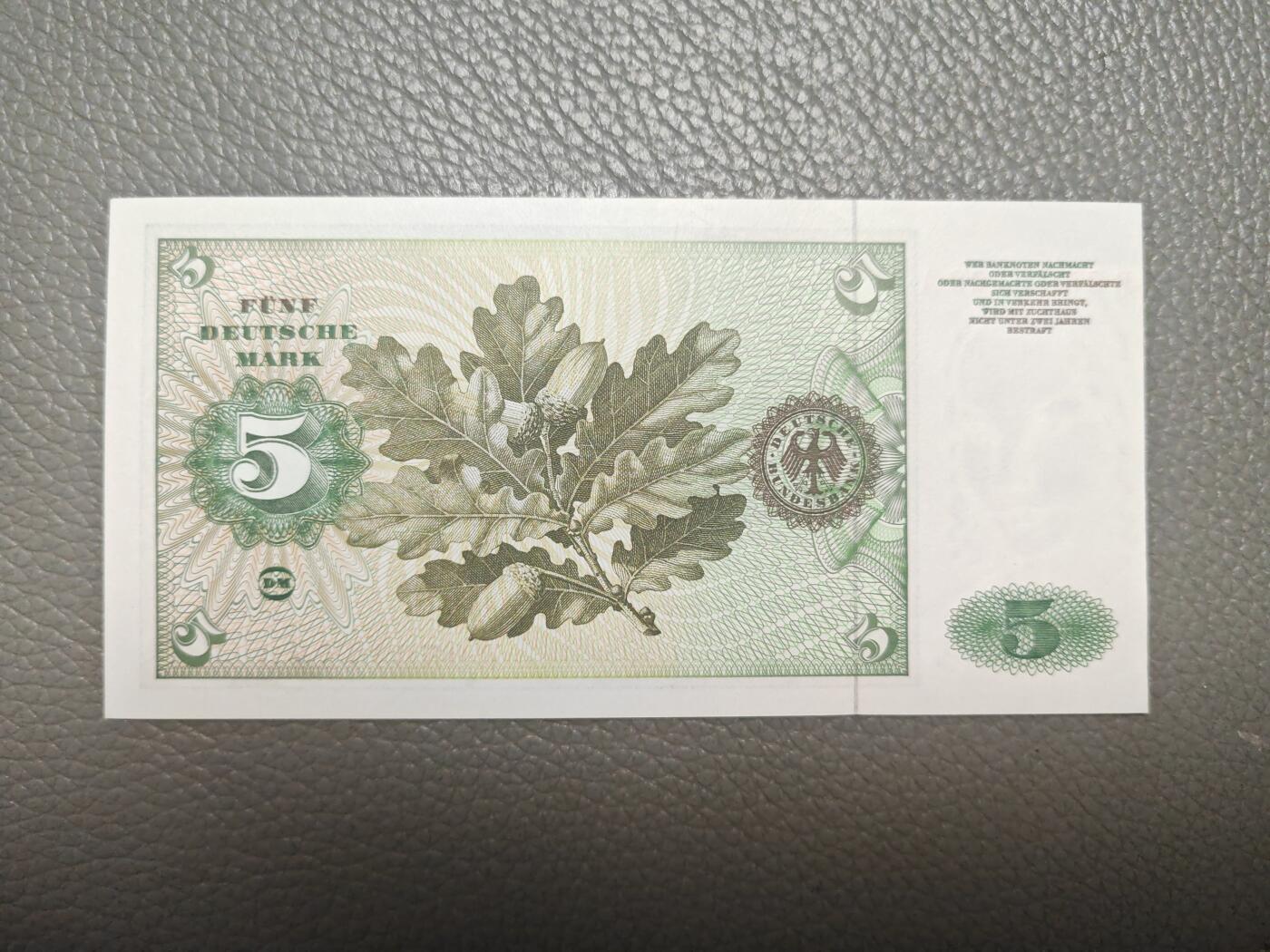 1960年首发 无47 联邦 德国 5马克 全新UNC