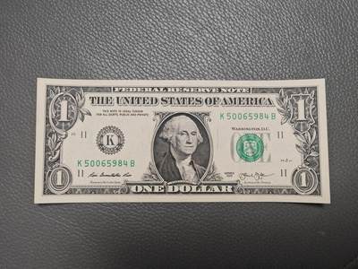 美国纸币 1美元 2013年 K区 全新UNC  - 美国纸币 1美元 2013年 K区 全新UNC 