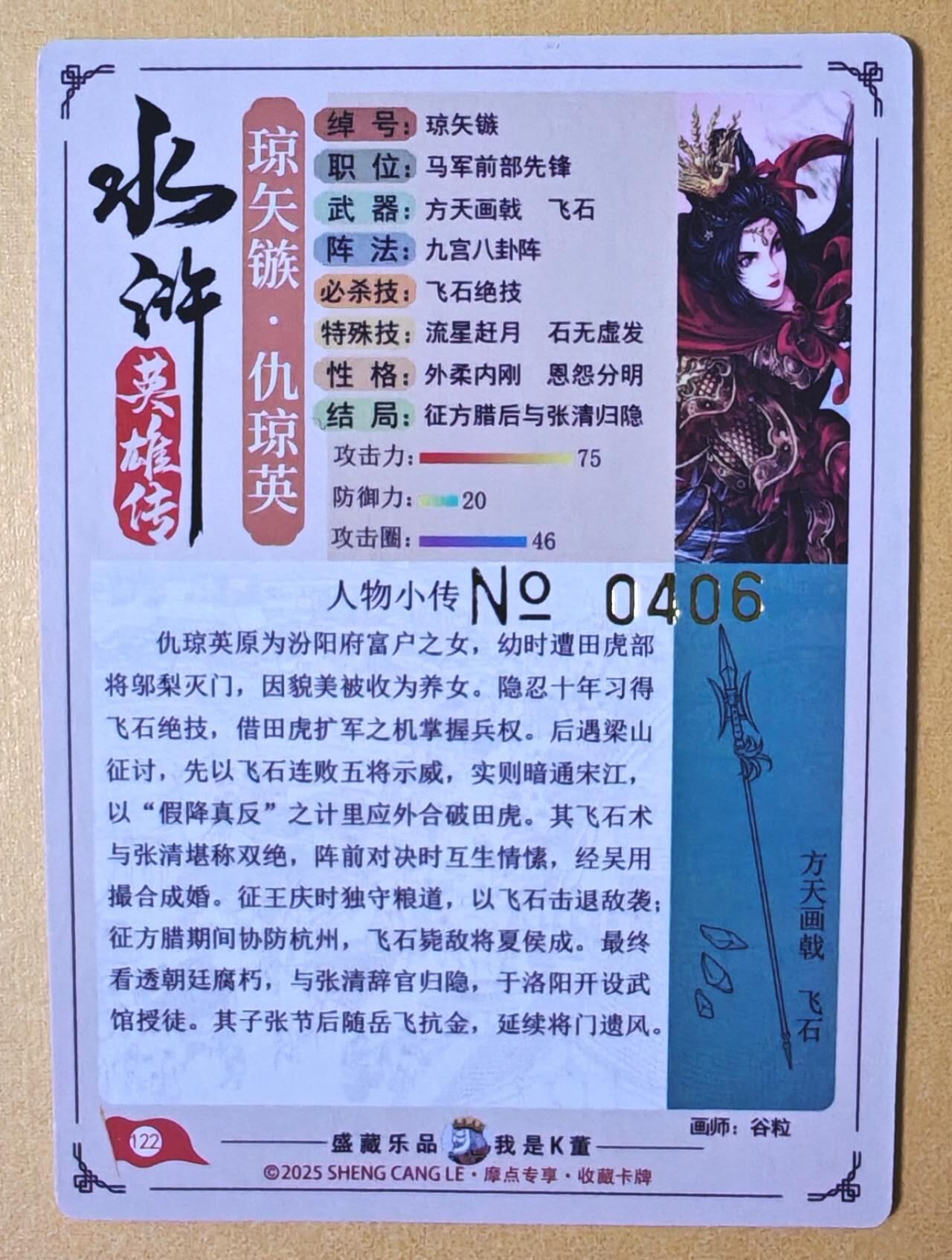 趣卡卡拍No.28期（无佣金免手续费，分享成交有奖） 【限编特卡，流沙粗闪】大卡道-道义水浒 谷粒-仇琼英联名限编特卡（编号0406）