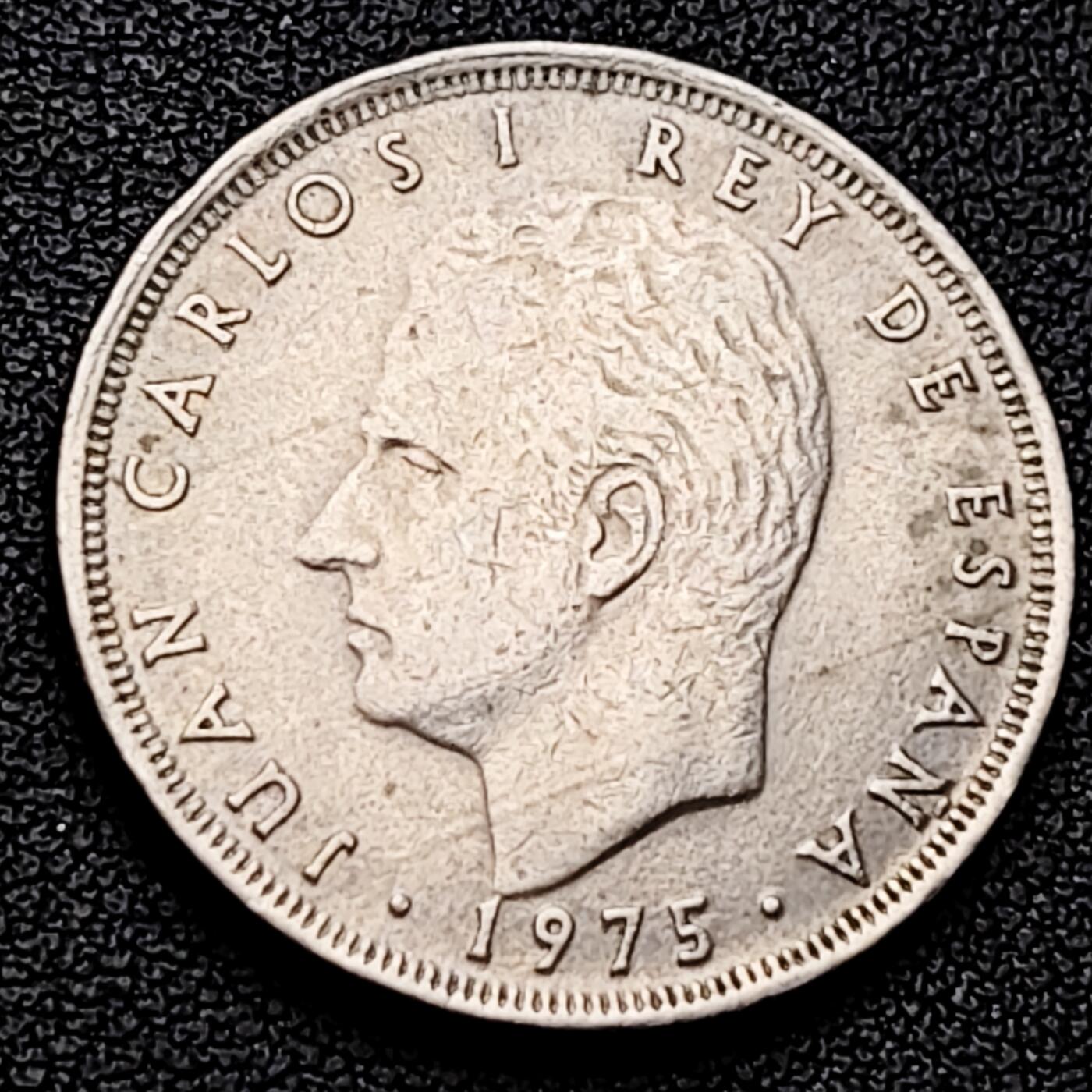 泉币菌-第226场-拍品多 请提前出价 西班牙1975年25比萨塔 卡洛斯一世 铜镍币 26.5mm