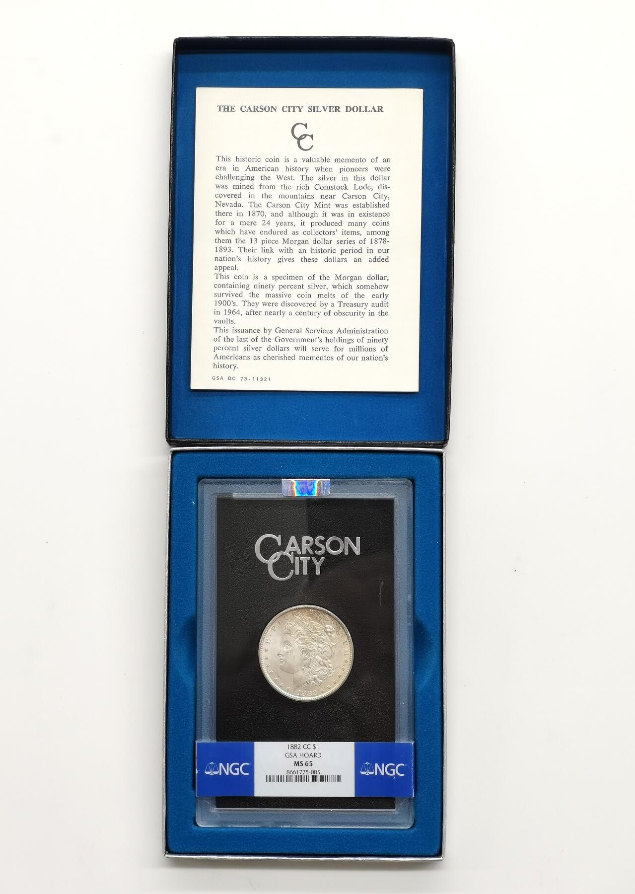 博洋堂世界钱币拍卖第168期（全场包邮） NGC MS65 美国1882年CC摩根银币，GSA原盒，五彩环状包浆很漂亮