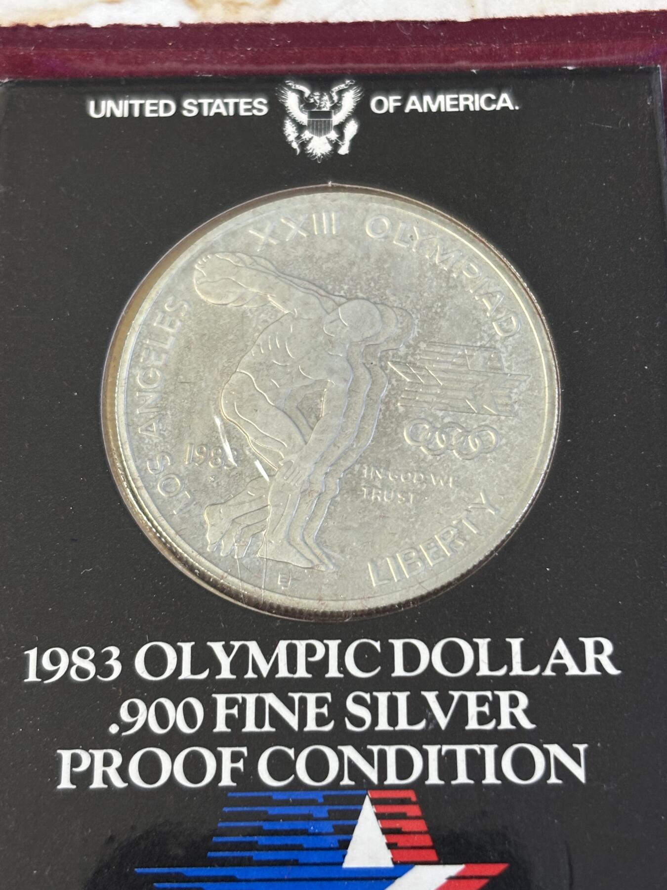 第197期拍卖 美国1983年1元精制银币（S版） 洛杉矶奥运会系列-掷铁饼 卡装26.72克900银
