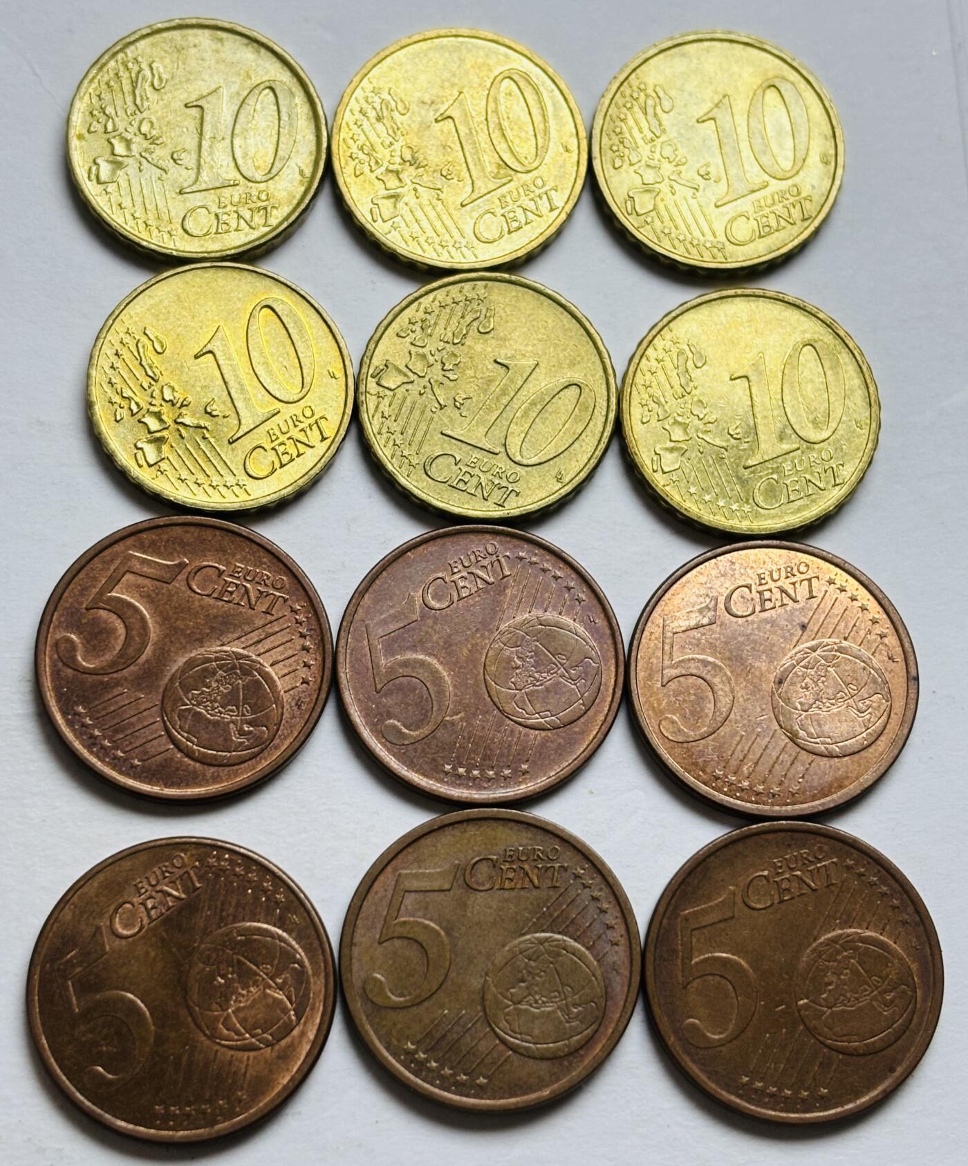 文馨钱币收藏第 300 场，银币，散币，小量德占比利时时期货币，长期接代拍业务 欧盟 5-10 欧分 6 国不同共 12 枚