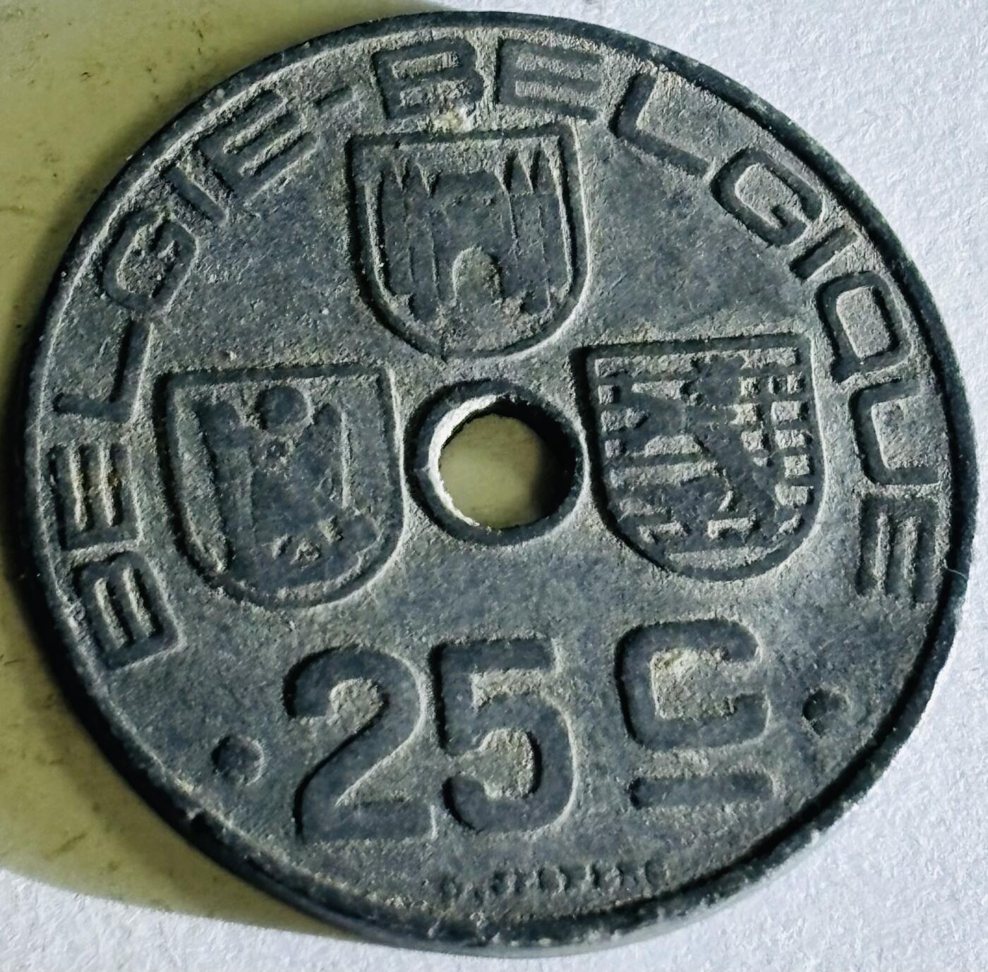 文馨钱币收藏第 300 场，银币，散币，小量德占比利时时期货币，长期接代拍业务 少见好品 1945 年二战时期德占领比利时利奥波德三世时期 25 分锌币，第六版本