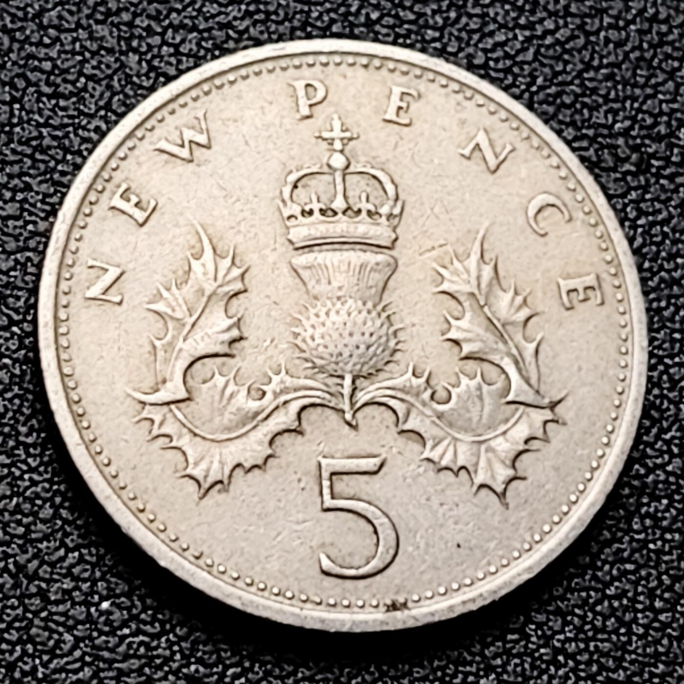 泉币菌-第226场-拍品多 请提前出价 背图忘记拍 早期老版 英国大5便士镍币 皇冠蓟草 23mm 