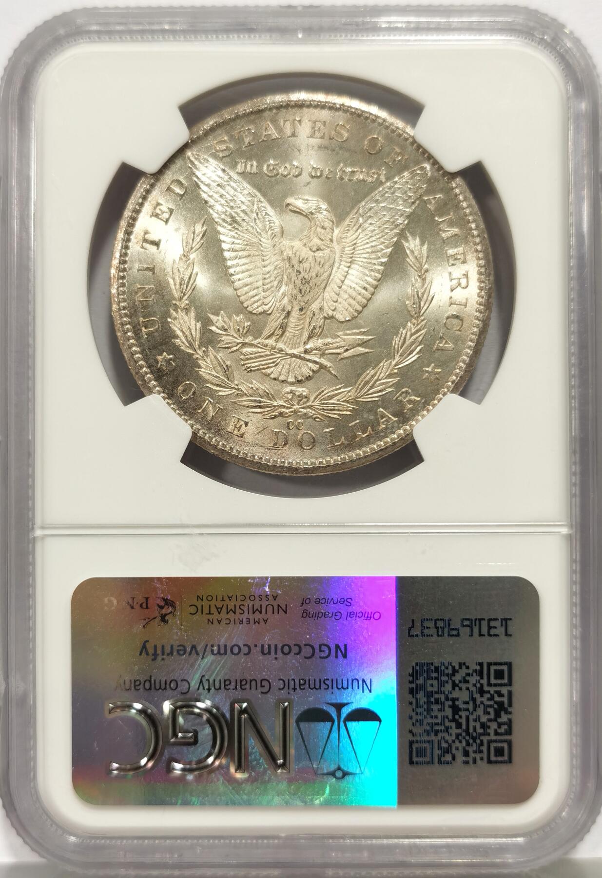 博洋堂世界钱币拍卖第168期（全场包邮） NGC MS65 美国1884 CC 摩根 稀有卡森厂 十字转光 币面细腻如糖霜