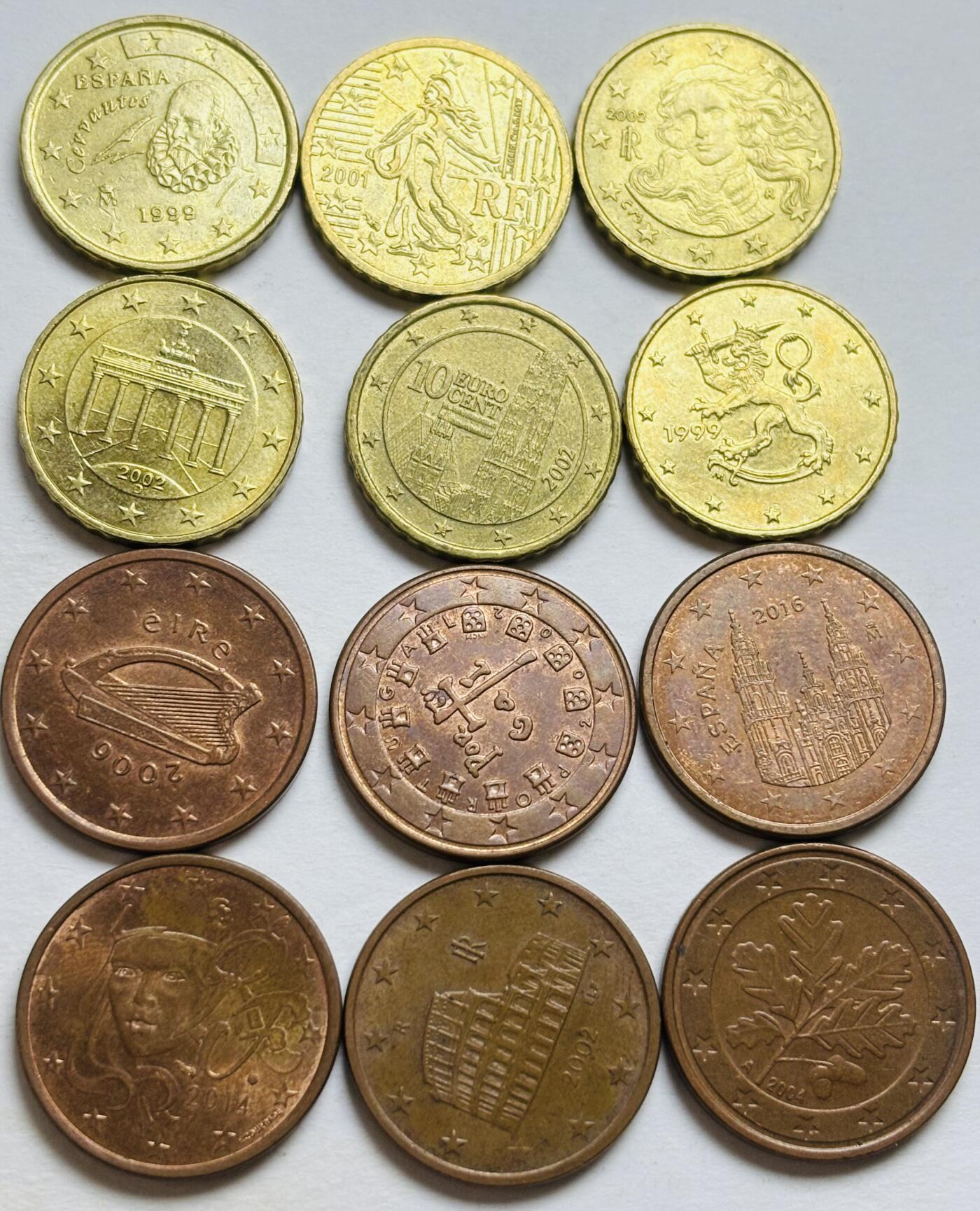 文馨钱币收藏第 300 场，银币，散币，小量德占比利时时期货币，长期接代拍业务 欧盟 5-10 欧分 6 国不同共 12 枚