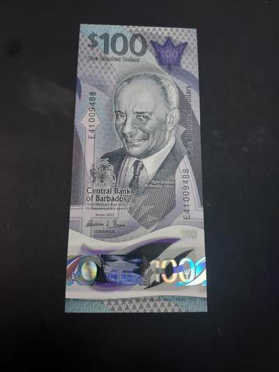 博彦收藏  4月25日 8点  钱币专场 巴巴多斯 100元 UNC