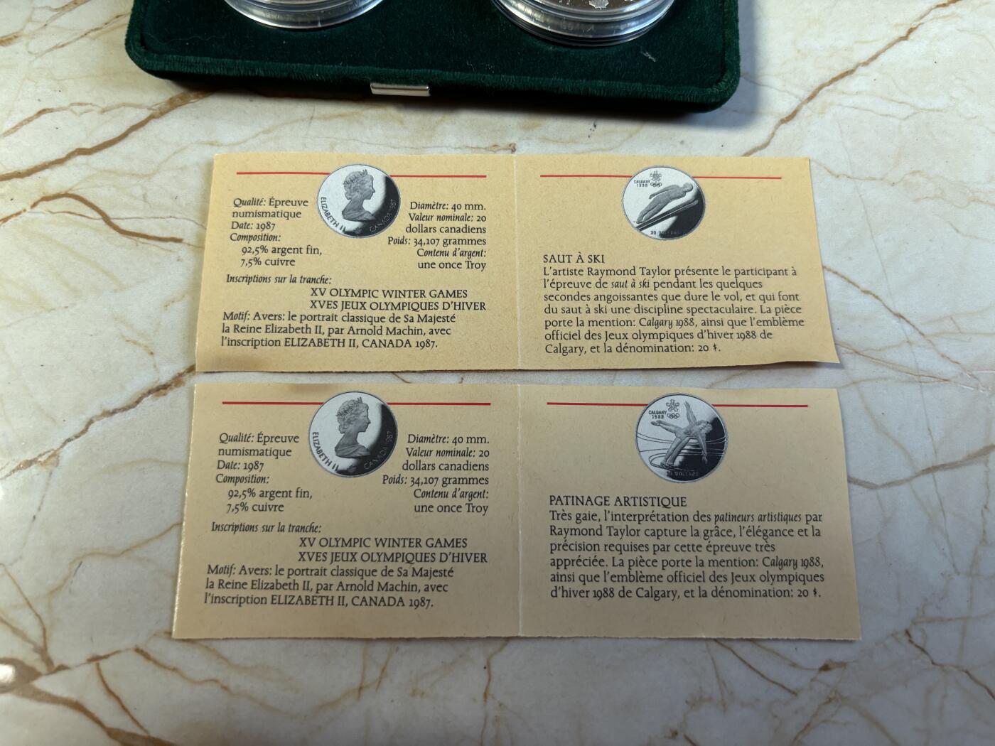 第197期拍卖 加拿大1987年20元2枚精制银币套 卡尔加里冬奥会系列-滑雪和花样滑冰 2X34.107克925银