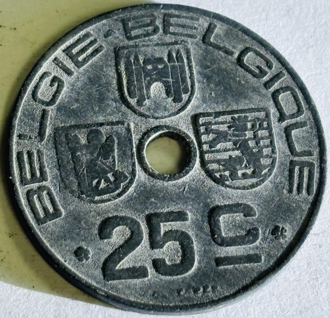 文馨钱币收藏第 300 场，银币，散币，小量德占比利时时期货币，长期接代拍业务 少见好品 1945 年二战时期德占领比利时利奥波德三世时期25 分锌币，第六版本