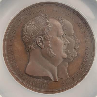 掌中浮雕-藏着的欧洲第058场 - NGC MS64 : 1859年普鲁士科隆至美因茨铁路通车纪念章，背面是科隆中央火车站景观 , 70mm