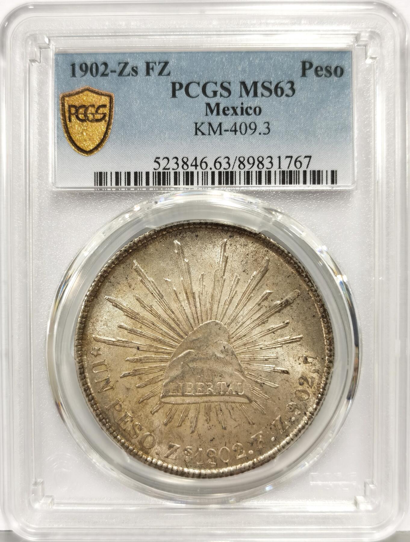 博洋堂世界钱币拍卖第168期（全场包邮） PCGS MS63 墨西哥1902年ZS FZ版直边鹰洋，原味转光，状态低评