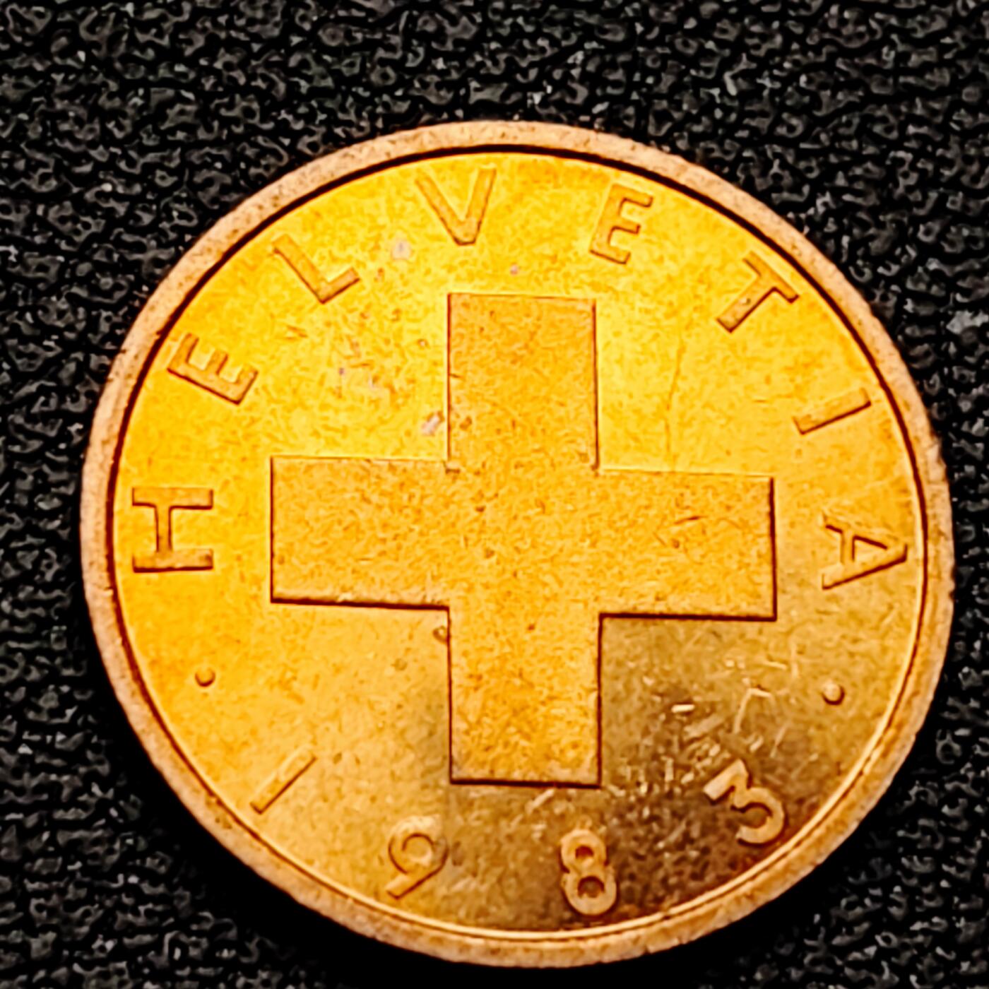 泉币菌-第226场-拍品多 请提前出价 原铜光极美 绝版 1983年 瑞士联邦红十字 1分麦穗红铜币 袖珍币