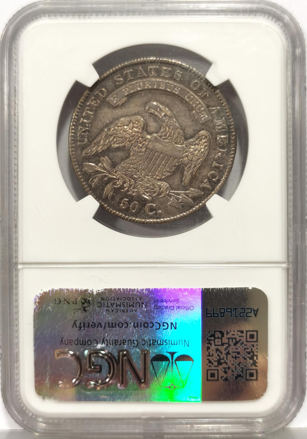 博洋堂世界钱币拍卖第168期（全场包邮） NGC MS61 美国1834 戴帽自由女神 50美分 麦稀奇首拍稀有品种 中国市场极其稀有 通体均匀黑包浆 打制精美 转光犀利 一步到位