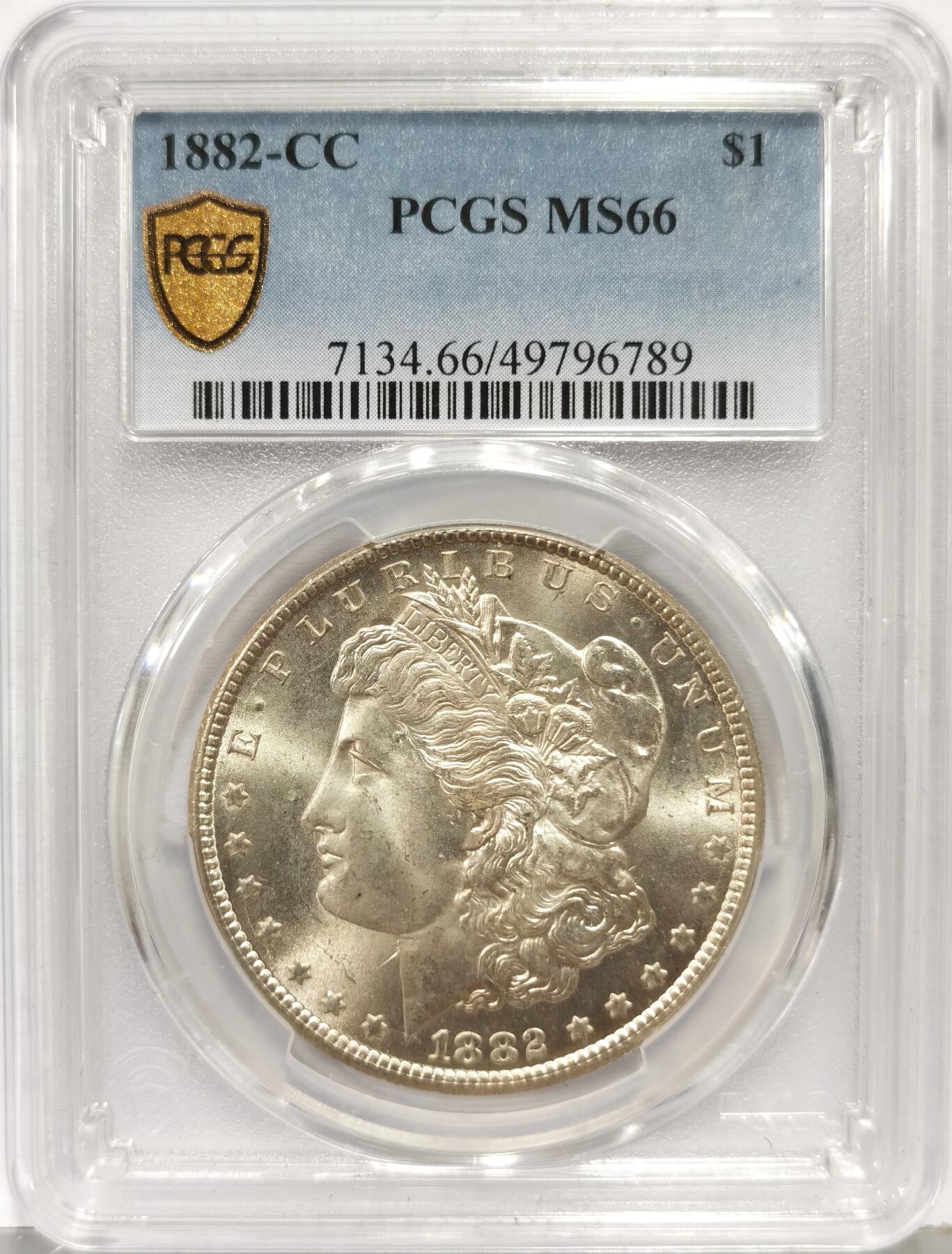 博洋堂世界钱币拍卖第168期（全场包邮） PCGS MS66 美国1882 CC 摩根 稀有卡森厂 麦稀奇所见最高分 转光犀利 打制完美 银霜感十足 不可错过的极佳收藏品 一枚毕业