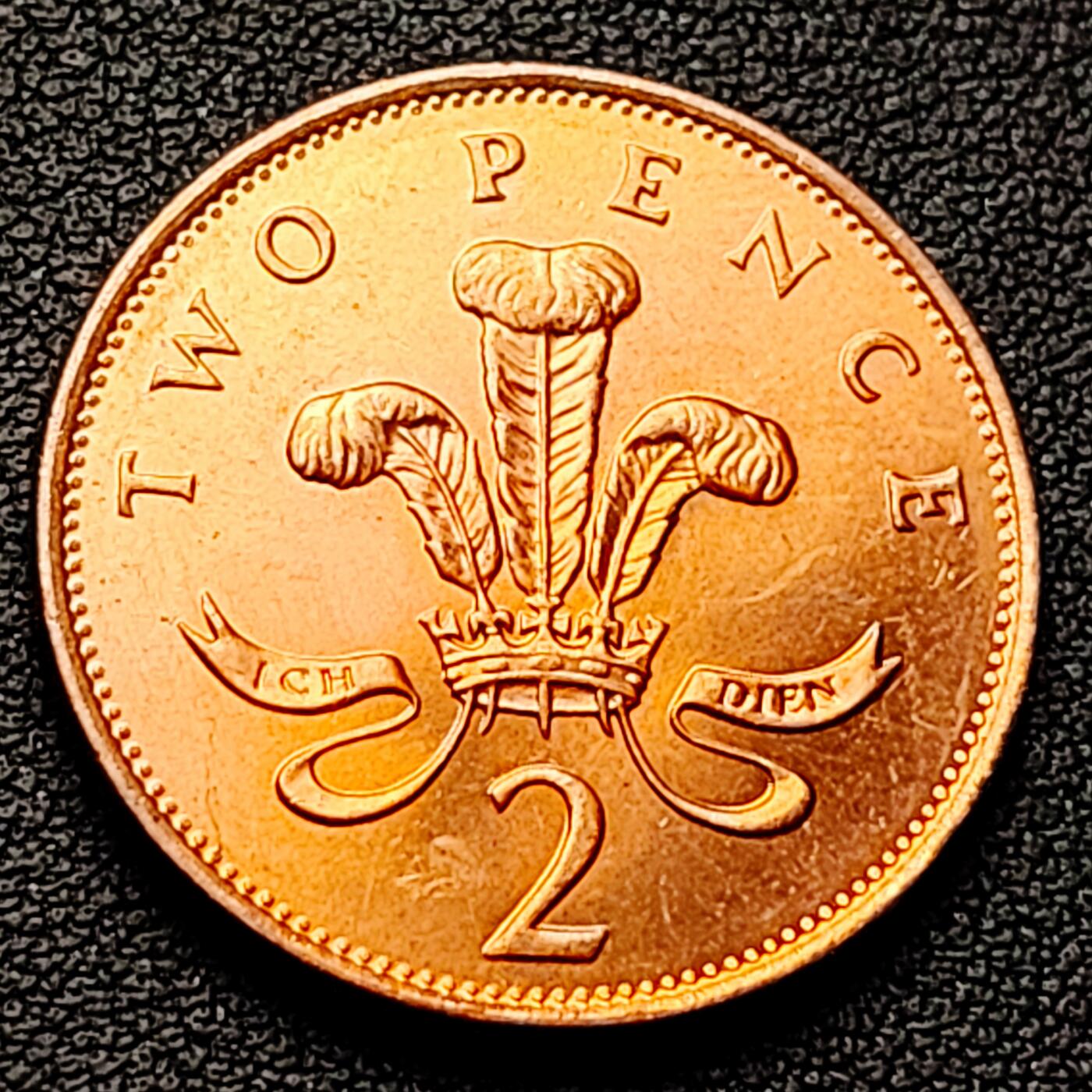 泉币菌-第226场-拍品多 请提前出价 原铜光极美品 1992年 英国2便士铜币 威尔士皇冠 25.9mm