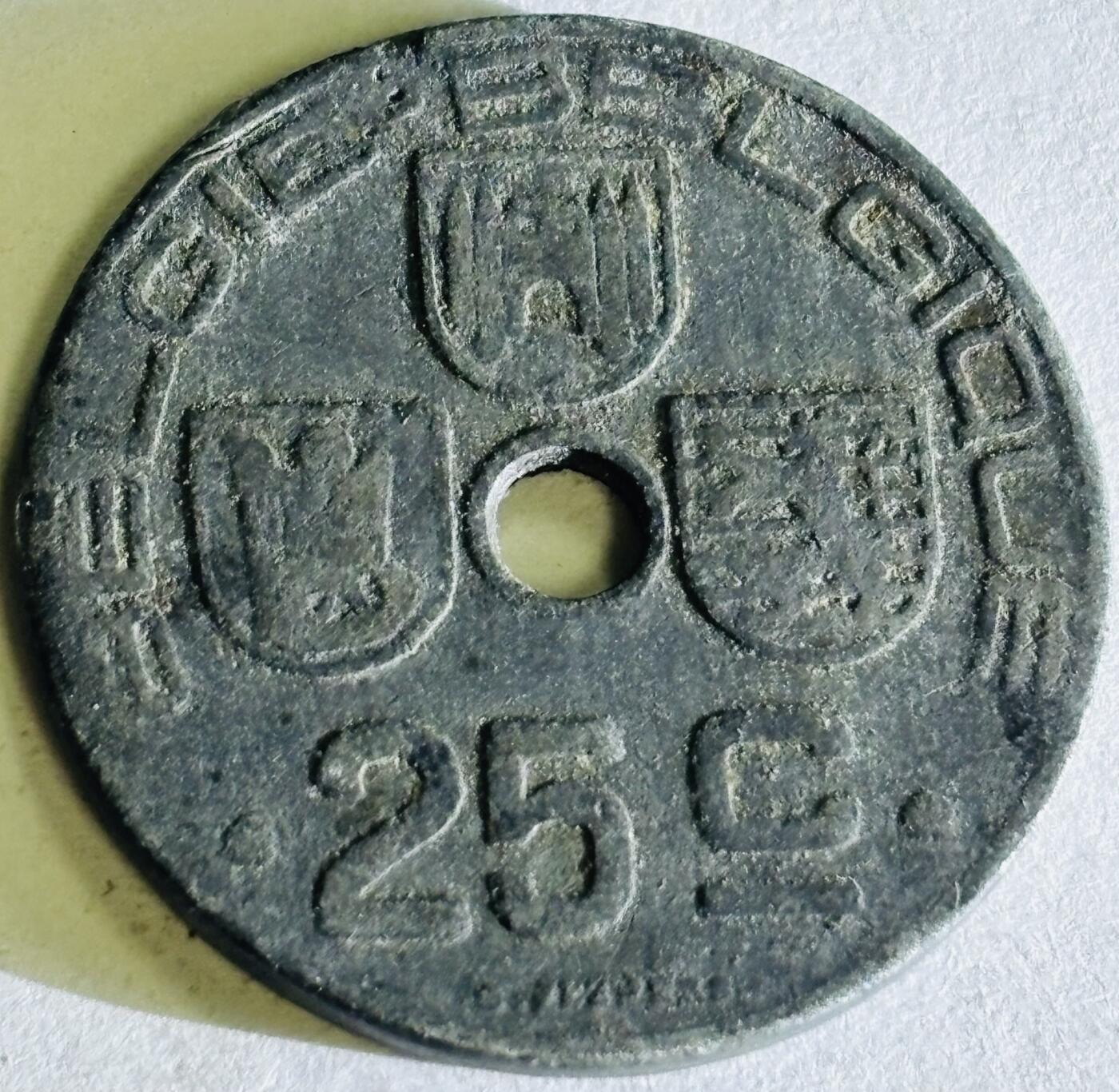 文馨钱币收藏第 300 场，银币，散币，小量德占比利时时期货币，长期接代拍业务 少见 1945 年二战时期德占领比利时利奥波德三世时期 25 分锌币，第六版本