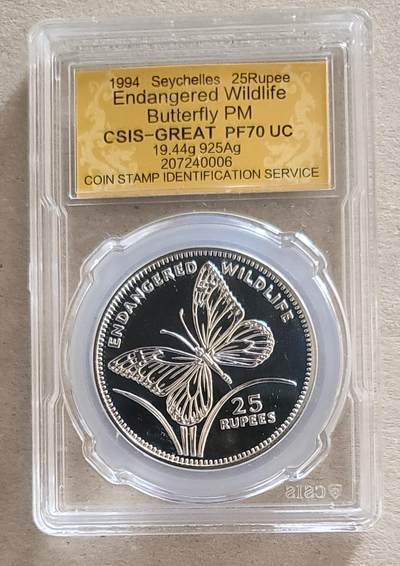 【币将精彩】世界钱币拍卖拍卖（2026-4-28） 塞舌尔1994年蝴蝶银币信泰评级