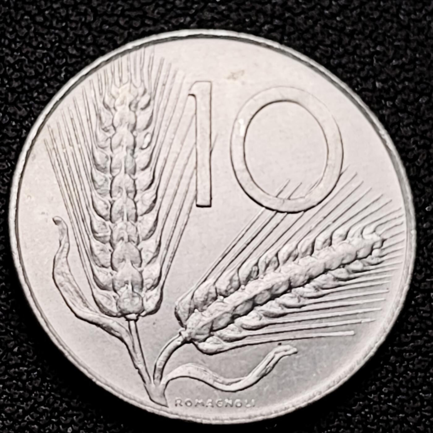 泉币菌-第226场-拍品多 请提前出价 原光 1975年 意大利10里拉铝币 麦穗古犁 23.2mm