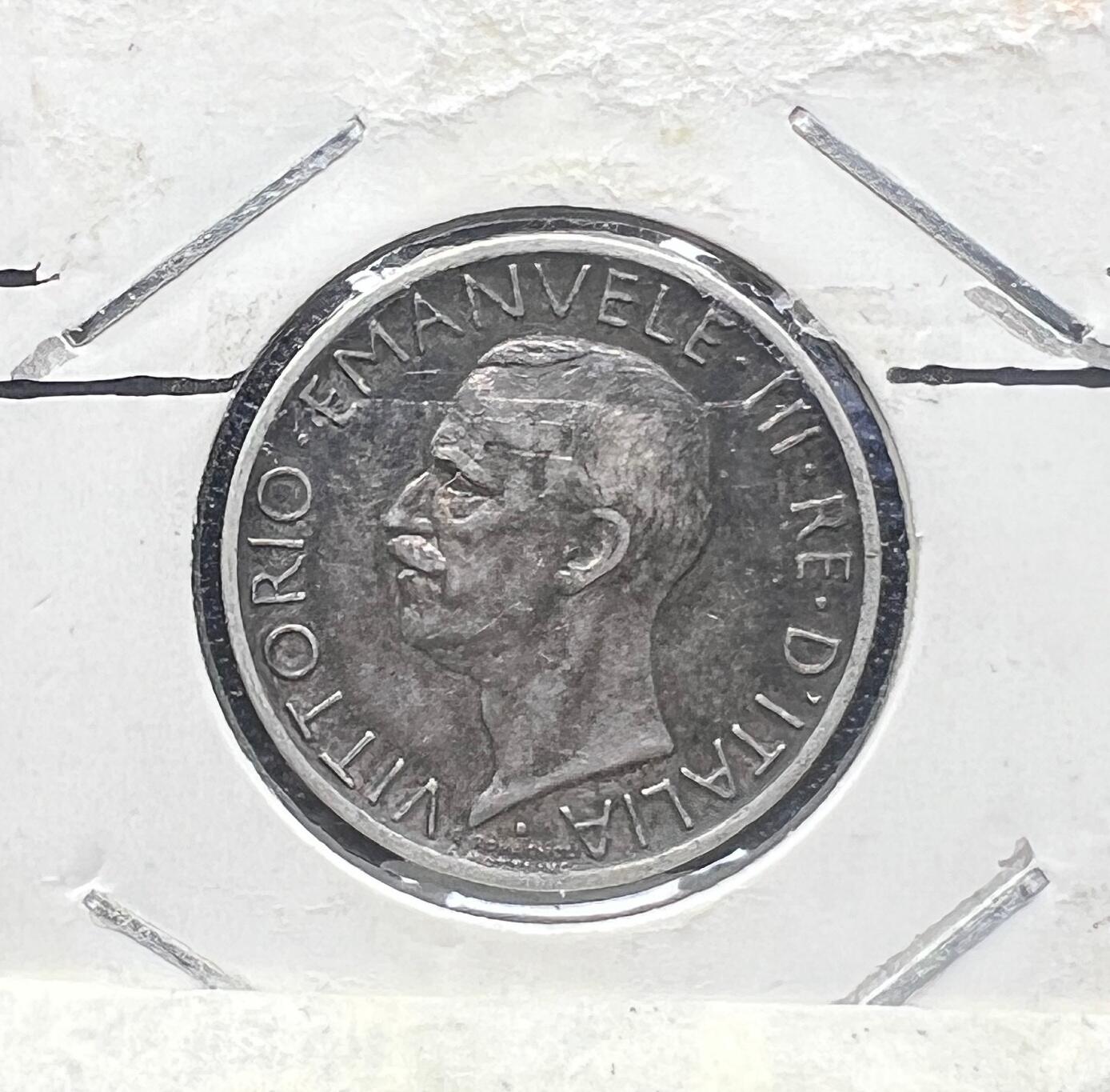 1929 年意大利王国 5 里拉银币 埃马努埃莱三世 法西斯鹰徽束棒斧 欧洲银币