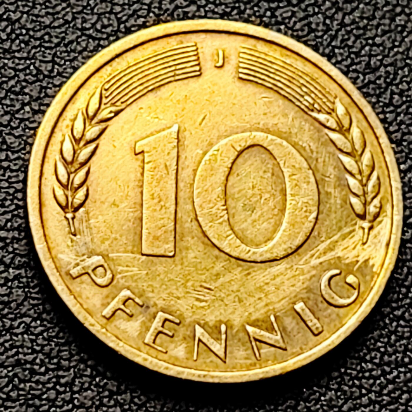 泉币菌-第226场-拍品多 请提前出价 联邦德国1950年 10芬尼硬币 橡树麦穗  银行版 21.5mm