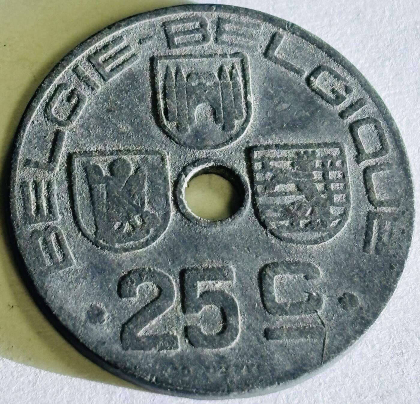 文馨钱币收藏第 300 场，银币，散币，小量德占比利时时期货币，长期接代拍业务 少见好品 1944 年二战时期德占领比利时利奥波德三世时期25 分锌币，第六版本