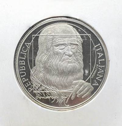 2006 年意大利达・芬奇 10 欧元精制银币 文艺复兴艺术大师 欧洲银币 - 2006 年意大利达・芬奇 10 欧元精制银币 文艺复兴艺术大师 欧洲银币