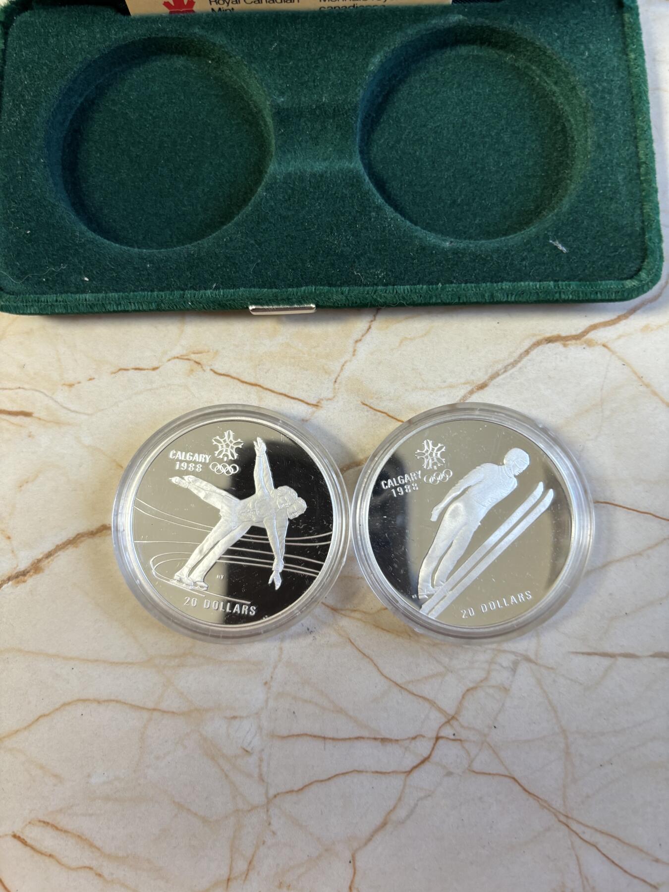 第197期拍卖 加拿大1987年20元2枚精制银币套 卡尔加里冬奥会系列-滑雪和花样滑冰 2X34.107克925银