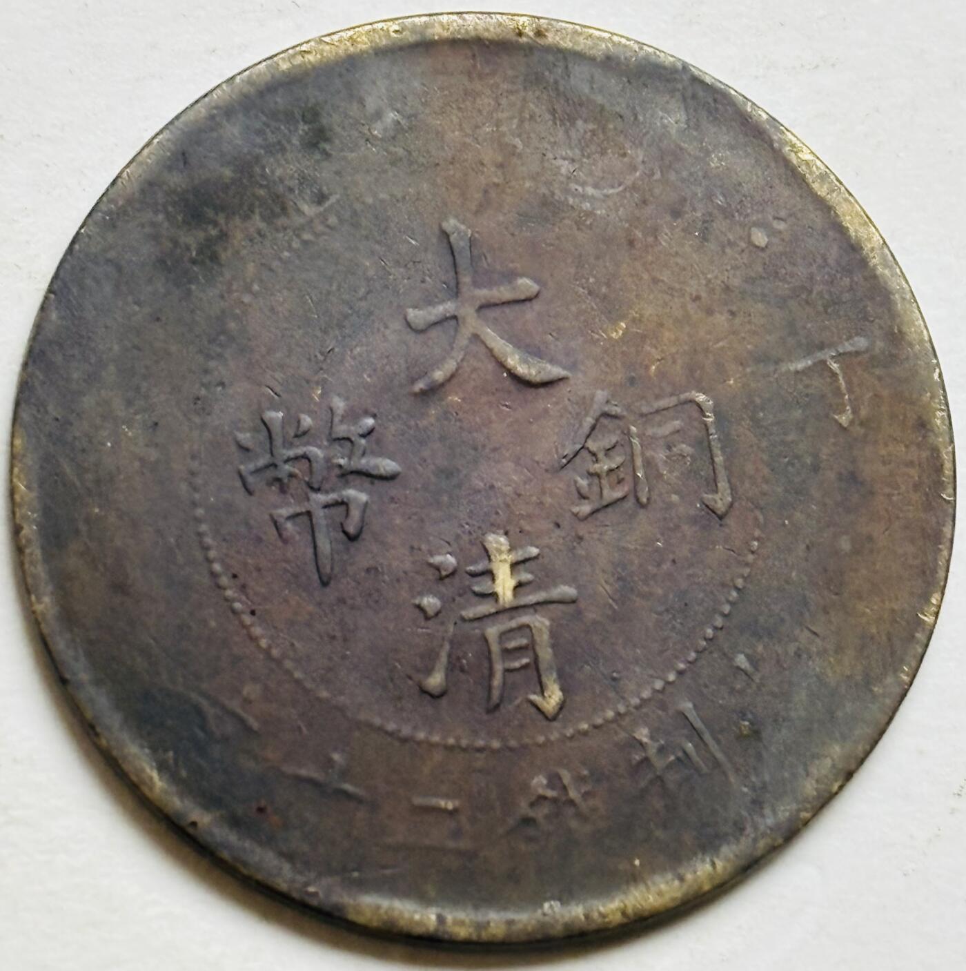 文馨钱币收藏第 300 场，银币，散币，小量德占比利时时期货币，长期接代拍业务 大清铜币丁未年当制钱二十文龙