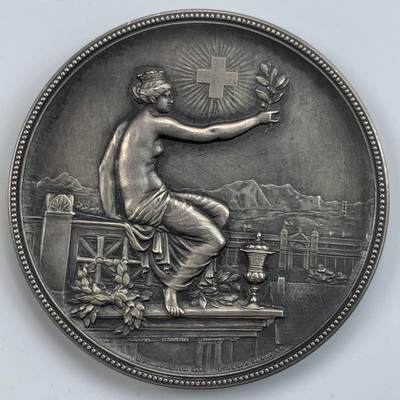 掌中浮雕-藏着的欧洲第058场 - 1895年瑞士温特图尔射击节银章，45mm，39g