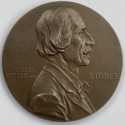 掌中浮雕-藏着的欧洲第058场 - 1900年奥地利维也纳应用艺术学院院长约瑟夫·里特·冯·斯托克（1830-1902）70大寿纪念铜章，大师安东·沙夫作品 , 62mm