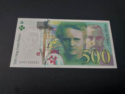 博彦收藏  4月25日 8点  钱币专场 法国 居里夫人 500法郎 UNC  95品