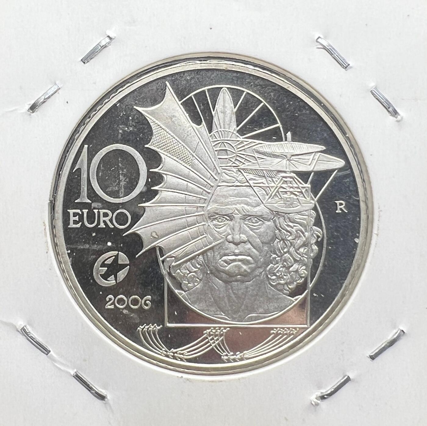 2006 年意大利达・芬奇 10 欧元精制银币 文艺复兴艺术大师 欧洲银币