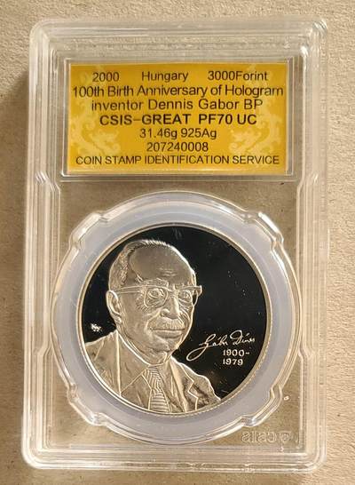 【币将精彩】世界钱币拍卖拍卖（2026-4-28） 匈牙利2000年全息幻彩发明人丹尼斯加博尔幻彩银币信泰评级