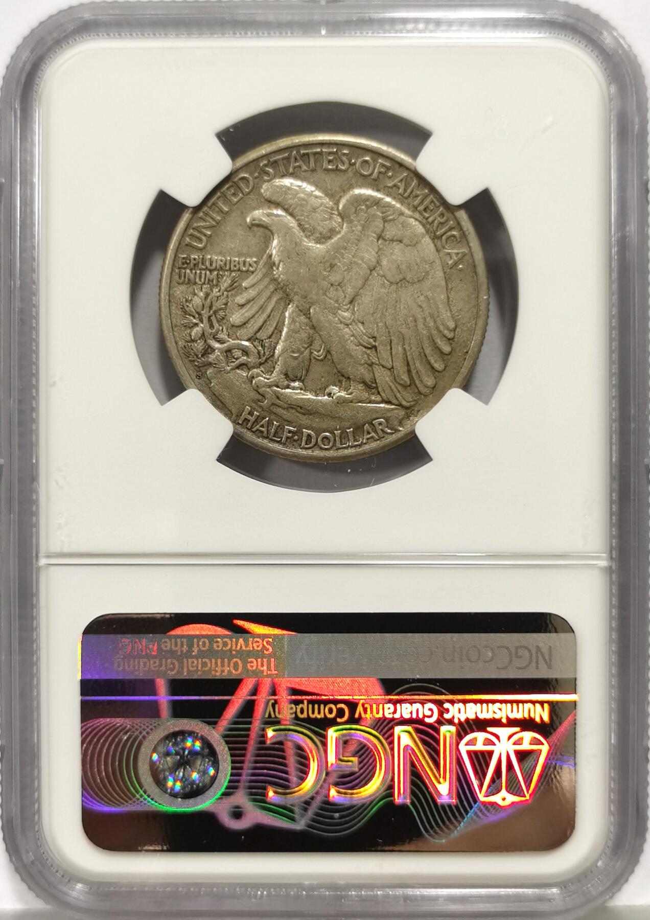 博洋堂世界钱币拍卖第168期（全场包邮） NGC XF45 美国1918S行走女神半圆银币，原味好品，早期少见版别