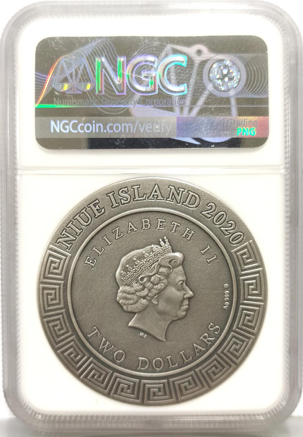 博洋堂世界钱币拍卖第168期（全场包邮） NGC MS69ANTIQUED 纽埃2020年2元局部镀金高浮雕仿古银币 众神系列-太阳神阿波罗 2盎司999银 发行量：500枚 盒证全 亚军分