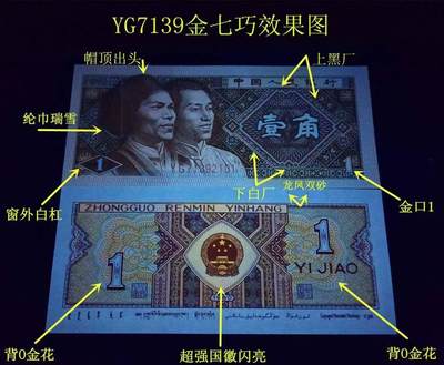珍稀YG金七巧一刀。 金口1+强七巧板主特征，附加双剑1、背O花、龙凤砂、强荧光效果。